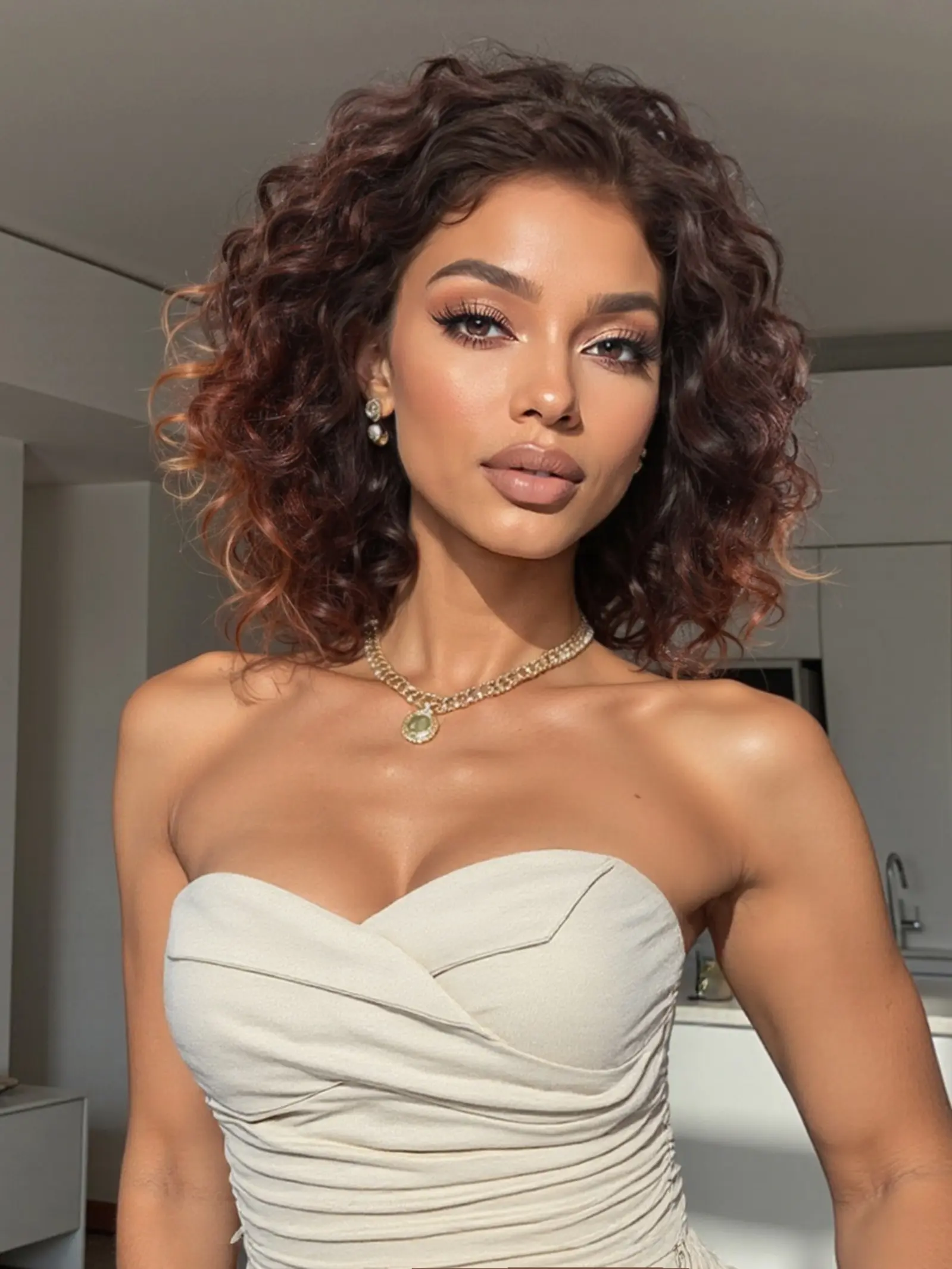 Topshe Spring Curl Wig, Gradient, 10 Inches, High Crown, Voluminous, Face-Framing, Easy to Wear, Daily Use, Versatile