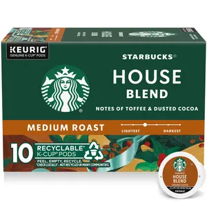 Starbucks K-Cup Coffee Pods, Medium Roast Coffee, House Blend, 100% Arabica, 1 box (10 pods)