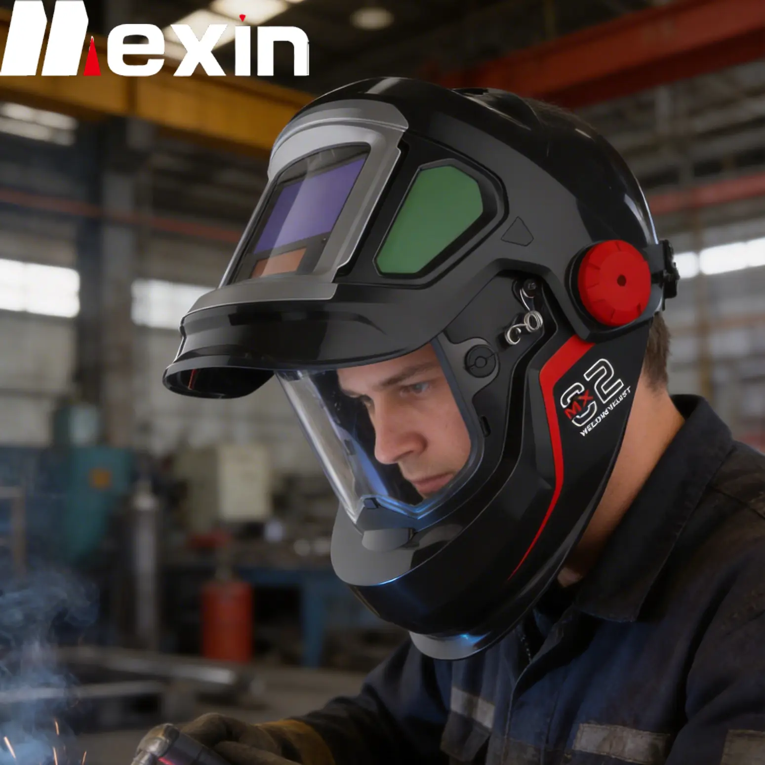 Mexin LYG OV 900B Automatic Light-Blocking Cover for Welding Mask - PP Material, Lithium/Solar Battery Options, UV/IR Protection, 1 ms Fast Response Time, Adjustable Headbands, Comfortable Design, Default, High Temperature Resistance