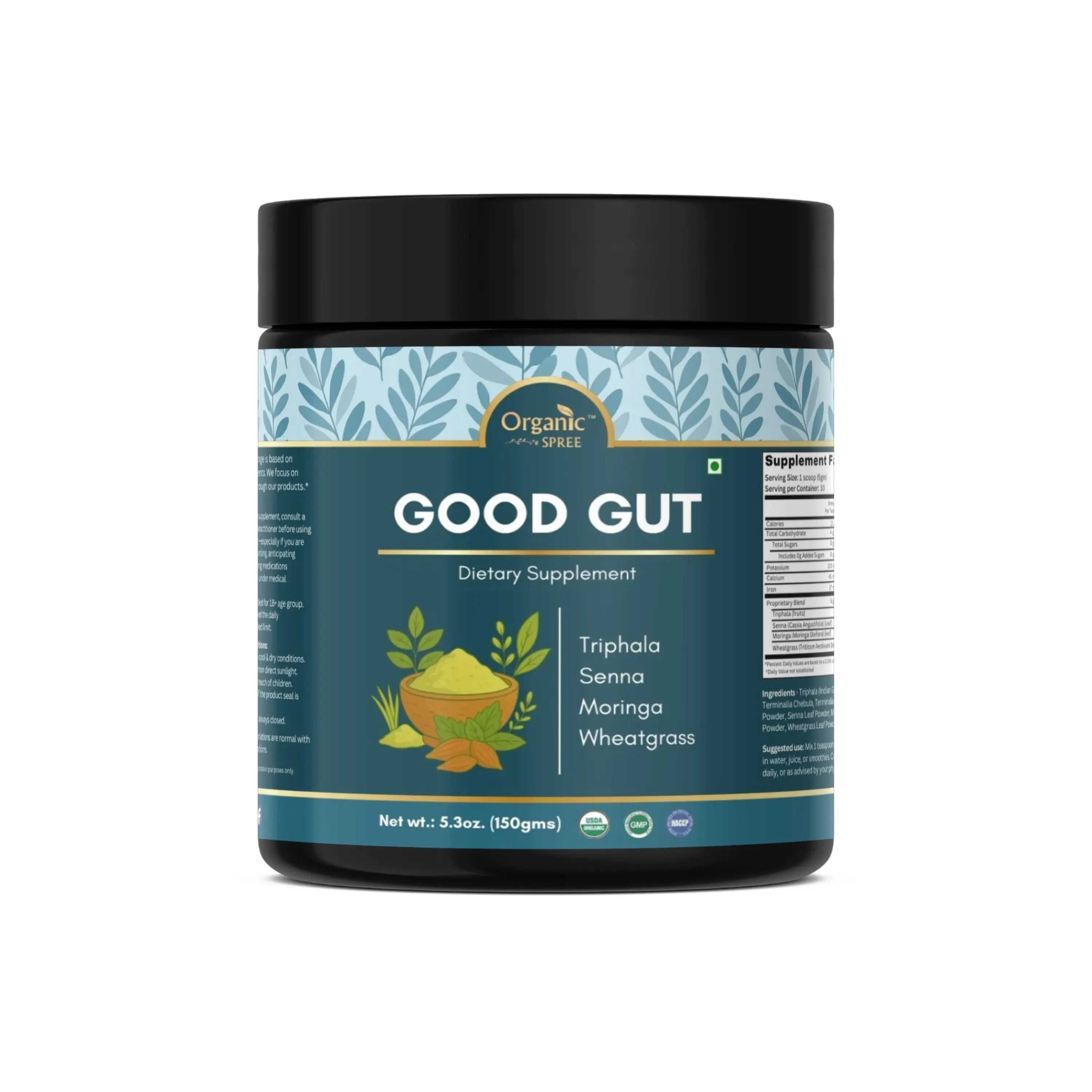 Organic Spree Gut Health Powder – Triphala, Moringa & Wheatgrass Blend | Daily Digestion & Detox Support | 5.3oz Superfood Mix