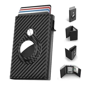 Portable Leather Wallet, Men's Smart Wallet Card Holder, Pop-up Aluminum Case, Slim, Minimalist,9-14 Card Capacity, Carbon Fiber Design,Cash Slot