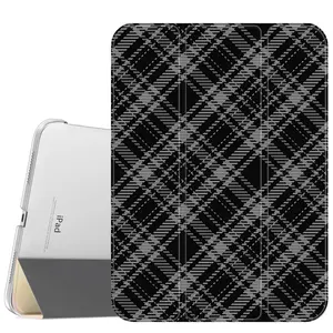 Black and White Lines Leather Tablet Case - Slim Stand Cover with Soft Translucent Frosted Back, Pencil Holder, Magnetic Casing for 2025 iPad A16, Air 6, Mini 6, Samsung Galaxy Tab S9 - Tablet Accessories