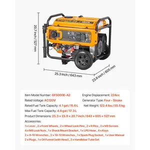 VEVOR Portable Generator, Gasoline 4650W Peak Watt LPG 4130W Peak Watt Dual Fuel Generator, Home Backup Generators with Electric Start, Gasoline LPG Powered, CO Sensor, 20A 50A Outlets