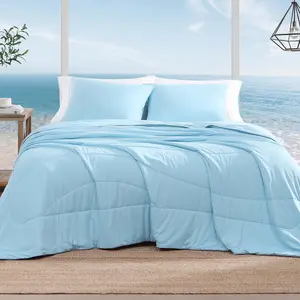 ChillChilla Cooling Comforter Queen Size-3 Pieces Cooling for Hot Sleepers and Night Sweats,-Sided Summer Queen Comforter Set, Breathable Lightweight Blanket Blue