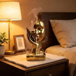 Golden Abstract Face Backflow Incense Burner, Modern Ceramic Home Decor Aromatherapy Ornament for Yoga, Meditation, Bedroom & Living Roomgraduation gifts bedroom decor