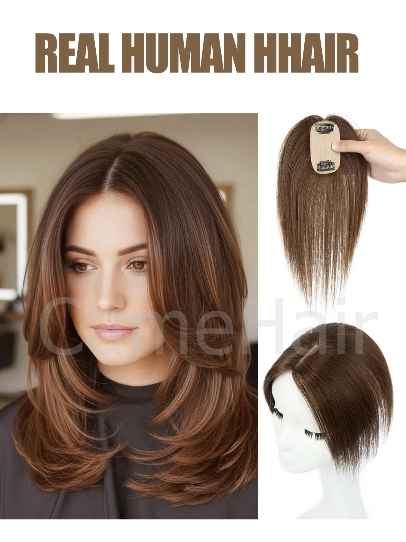 Hair Toppers, Invisible Human Hair, Human Hair Extensions for Women Clip in Bangs Wig no Bangs Natural Skin Scalp Thinning or Loss Top Realistic HairPieces Wig 360° 3D Topper Base With ThinningHair Cover Gray Roots Add Volume Brown Blonde