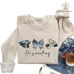 He’s Working Police Sweatshirt, Police Wife Appreciation Pullover, Cop Mom Gift Sweater, Police Officer Support Outfit, Family Top