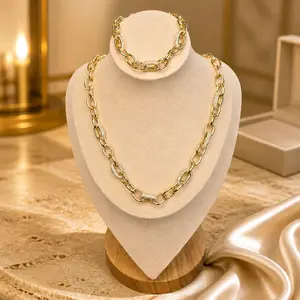 Women's Popular 14k Gold Filled 2-Piece Jewelry Set - Elegant Necklace with Chain, Sweet Bracelet, Female Fashion Accessory, Gifts for Women, High-Quality Gold Plated Necklaces