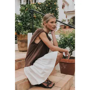 Jozie Mixed Media Mini Dress in Brown