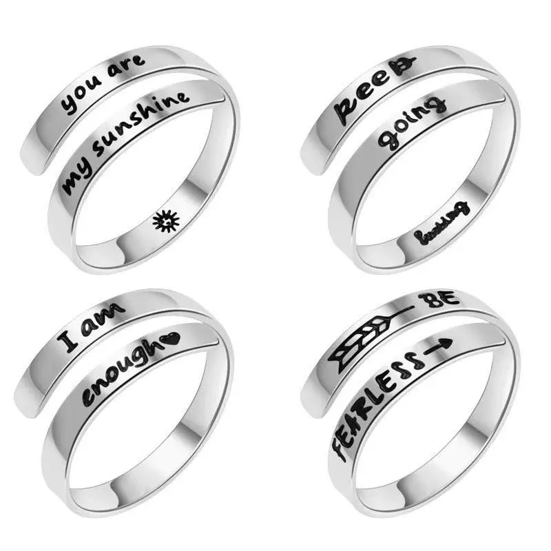 Women's Adjustable "Be Fearless" Inspirational Quote Ring - Metal Coated, Female Encouragement Personality Gift for Teens (Costume Jewelry Accessory), Metal Coating, Letter, Gift Ideas, Quote Engraved, One Size