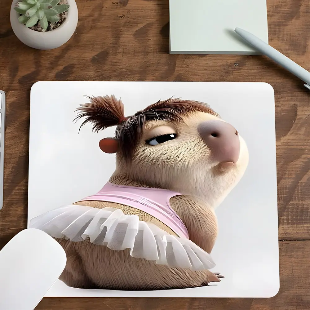 Cute Capybara in Pink Tutu Gaming Mouse Pad, Computer Mouse Pad, Funny Animal Ballet Design, Non-Slip Smooth Surface Mousepad for PC, Laptop, Office Desk & Gaming Setup, Desk Accessories, Desk Mat Cute