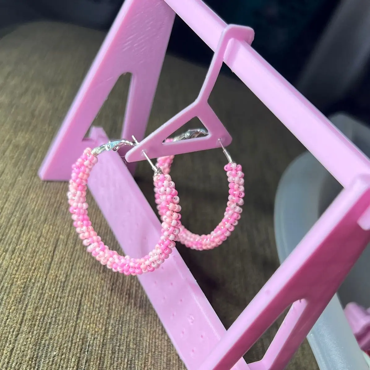 Pink Beaded Hoops