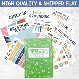 Calm Down Corner Posters 12-Pack – Mini Feelings & Coping Skills Charts for Kids, 11x14 Inch Laminated SEL Visuals for Classroom, Homeschool, Travel & On-the-Go Emotional Regulation