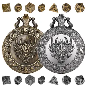 Mini Dnd Dice Set with Clock Face Case, D&d Beginner Kit, 7 Piece Multisided Mini Metal Dice Set, Dnd Gift Box, Rpg Board Game Accessories, Polyhedral Dice Set