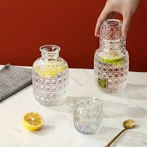 Vintage Glass Pitcher Set with Water Jug and Cup, Cold Pressed Drink Dispenser for Summer Beverages, Ideal for Home, Restaurant, Office