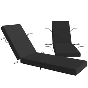 Set of 2 Chaise Lounge Cushions – 4" Thick Outdoor Lounge Chair Cushions with Ties. 21" x 72". Gray. Water-Resistant & UV50+. High-Density Foam. Reversible
