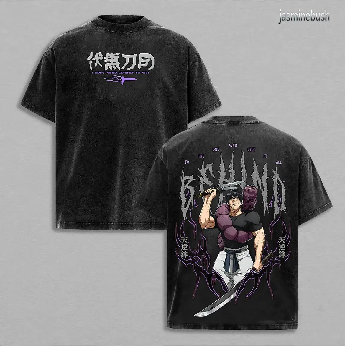 Unisex Jujutsu Kaisen Toji Fushiguro Crew Neck Short-Sleeve Soft Cotton T-Shirt - Cursed Weapon Sorcerer Double Print, Retro Vintage Washed Oversized Heavyweight, Breathable Casual Seamless Menswear Tops Clothes
