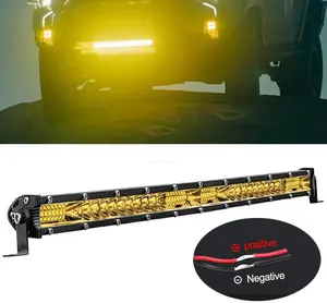 20 Inch LED Light Bar Chips Yellow Beam Curved Single Row Thin Fog Light Spot Flood Combo High Power LED Driving Lights Off Road Lights for Trucks SUV UTV ATV Truck Van 4x4 Boat