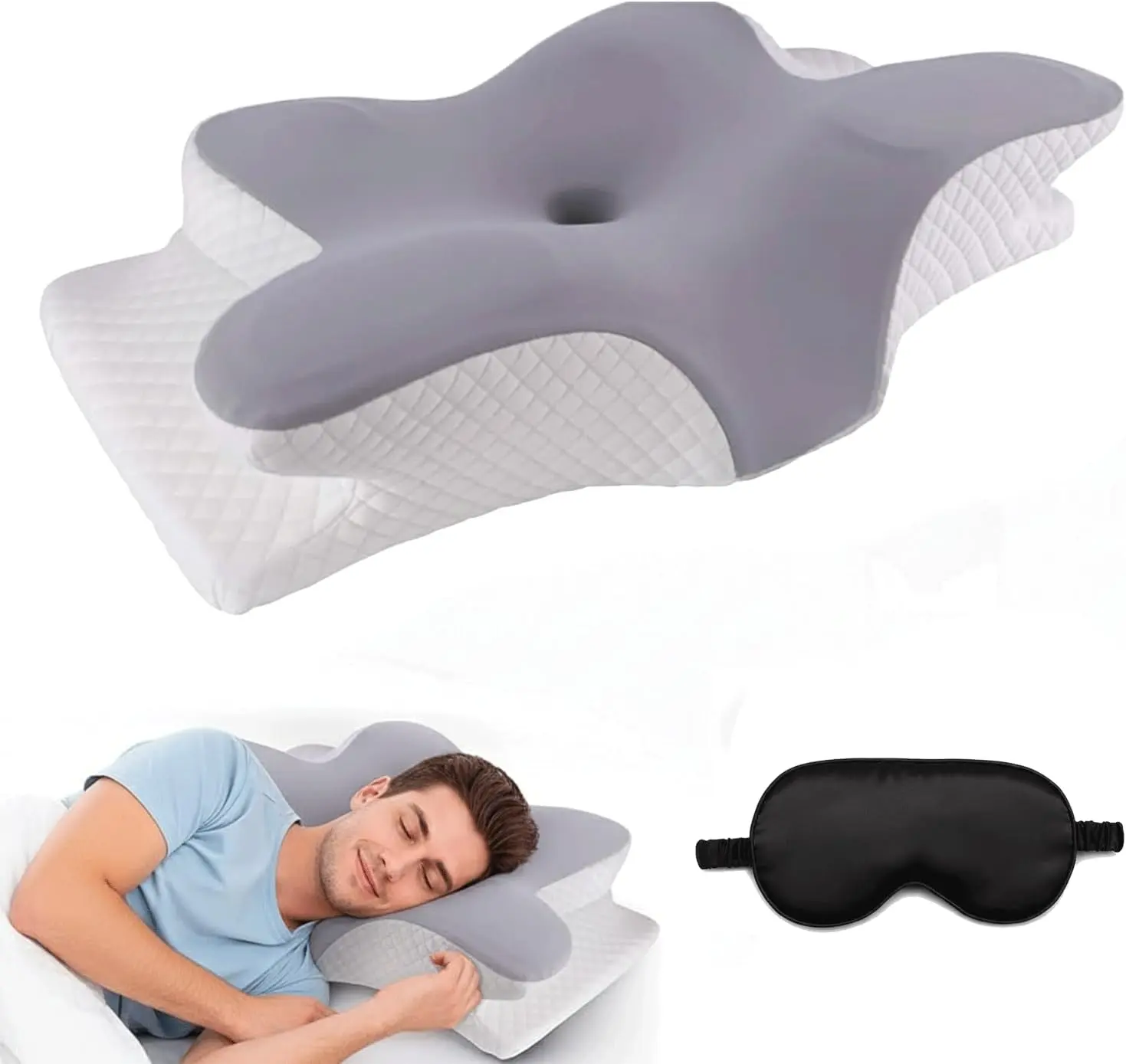 Auralix Memory Foam Cervical Neck Pillow for Side Sleepers | Orthopedic Ergonomic Neck & Shoulder Pain Relief Pillow | Odorless | Free Sleeping Mask