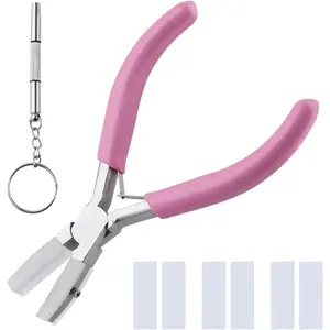 5-Inch Double Nylon Jaw Pliers with 3 Pairs of Replacement Tips and a Screwdriver, Flat Nylon Jaw Pliers for Jewelry Making, Spring Loaded Soft Nose Plier Wire Straightener Wire Wrapping Tool