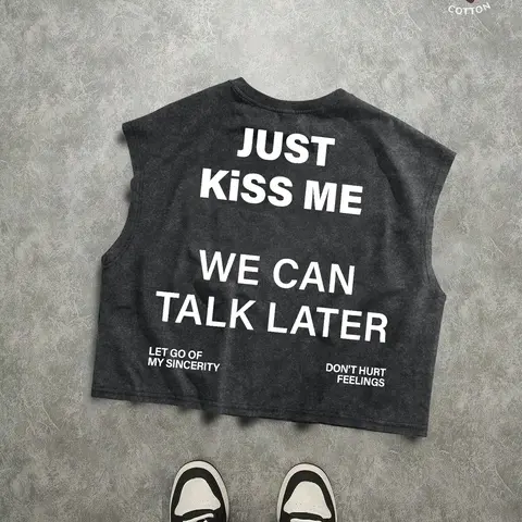 Unisex Casual Letter Print Short Sleeveless Printed Tank Top, Summer Fitted Cotton Vest, Perfect for Fitness, Outdoor Travel, Streetwear, Sleeveless Sports Shirt, Activewear Tank Top