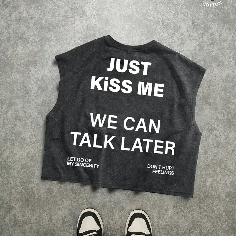 Unisex Casual Letter Print Short Sleeveless Printed Tank Top, Summer Fitted Cotton Vest, Perfect for Fitness, Outdoor Travel, Streetwear, Sleeveless Sports Shirt, Activewear Tank Top