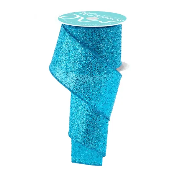 2.5" x 10yd Laser Glitter Ribbon – Turquoise