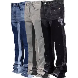 Men's Denim Cargo Pants - Menswear, European-American Streetwear Fashion Trend, Elastic Patchwork, Layered Flare, Pocket-Equipped Bottoms