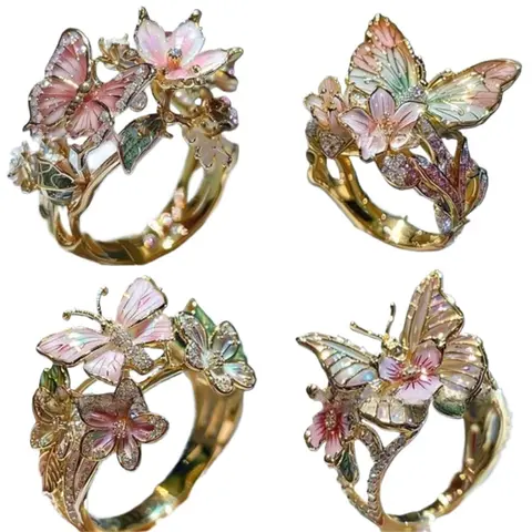 Women's Adjustable Color Drip Butterfly Open Ring - Graphic Vibrant Butterfly Flower Decor, Compact & Lightweight Fit, Funky Artist Style, Festival Wear, Cute Rings for Women, Everyday Boutique Costume Jewelry Gift
