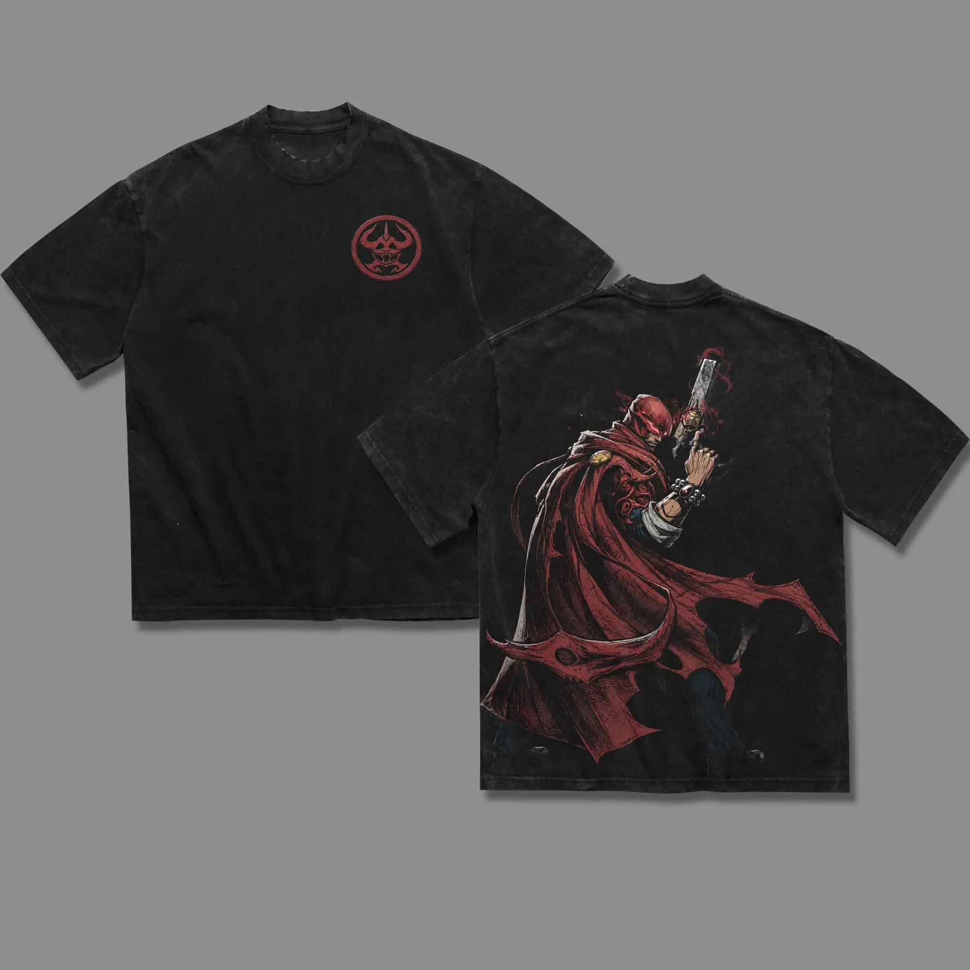 The Hood Vintage Oversized Heavy Cotton Double Printed Front & Back Comic T-Shirt, Retro Unisex Streetwear Battle Scene Edition, Comic Graphic Top