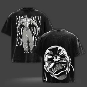 Jack Hanma Baki Anime Vintage Washed Oversize Heavyweight Cotton Graphic T-Shirt Tee No Pain No Gain Muscle Back Print Edition