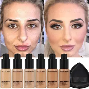 2PCS/Set Liquid Foundation Set, Full Coverage Liquid Foundation + Black Triangle Puff, Lightweight, Matte Finish, Daily Travel Essential, Covers Blemishes, Perfect Christmas Gift Series, Cosmetics Products