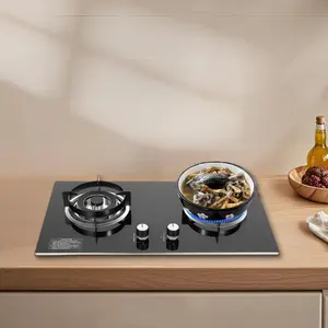 47 Inch Black Modern Natural Gas Cooktop 63 Percent Thermal Efficiency with Flameout Protection 42KW Power for Home Kitchen Countertop Installation