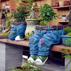 Creative outdoor planting pots, flower pots, Vegetable planter pots, resin plant pots, jeans-shaped planting pots, suitable for outdoor decoration in homes, lawns, and gardens