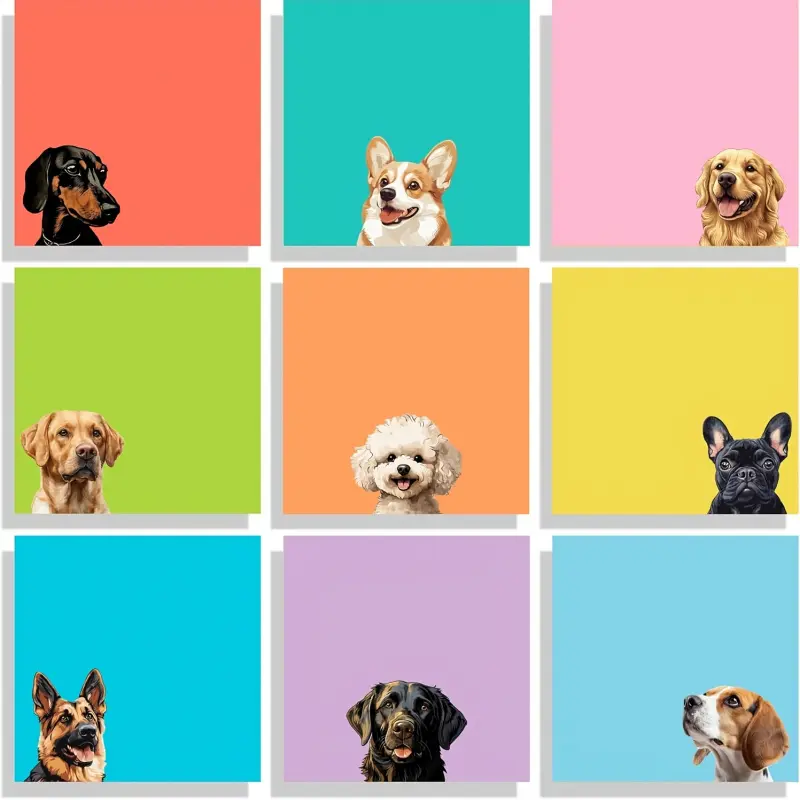 9pcs Adorable Dog Sticky Notes Set 7.62cm x 7.62cm Self-adhesive Memo Pads Fun Dog Themed Stationery Cute Sticky Reminders Perfect Gift for Dog Lovers Office Decor Desk Accessories School Supplies Decoration