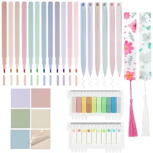 Aesthetic Study Supplies Journal Kit, 1 Set Pastel Highlighter Pens & Tabs & Bookmarks, Cute Colorful Bible Highlighter Pens, Sticky Notes Index Maskers, Office Stationery Supplies