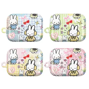 Cute Miffyy AirPods Case – Pastel Cottagecore Patchwork AirPods Cover for AirPods 4 3 2 1 & AirPods Pro 3 2 1, Kawaii Bunny AirPods Case, Adorable Cartoon Rabbit Tough Case, Coquette Aesthetic Earbuds Cover, Gift for Her Women Girls
