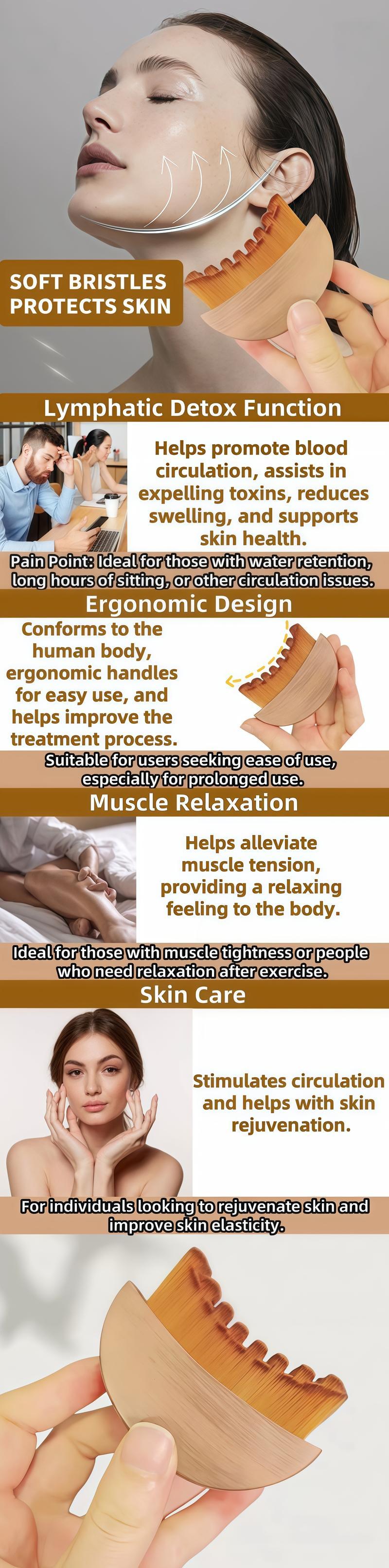 2PCS Lymphatic Contour Face Brush for Jawline & Chin Sculpting Dry Brushing Massager for Lymphatic Drainage & Facial Fatigue Relief Ergonomically Designed to Fit The Skin Precisely Beauty Roller Daily