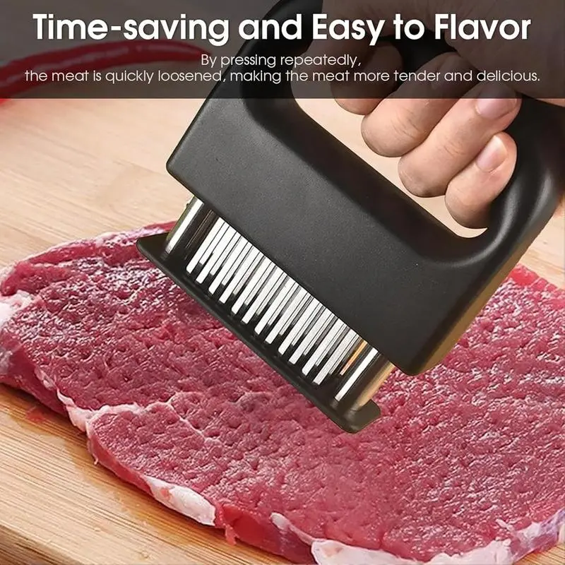 【Weekly Picks】Kitchen Meat Tenderizer Tool with 48 Stainless Steel Ultra-Sharp Blades Compact Cooking Tool for Tenderizing Beef Chicken Turkey and Pork Home BBQ Kitchen Utensils Handheld Meat Tenderizer