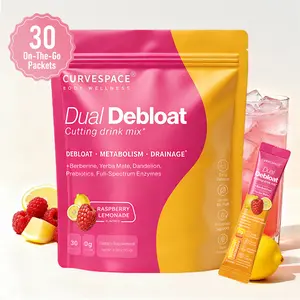 Curvespace Dual Debloat AM Gut, digestion & metabolic support with berberine, gymnema, yerba mate, dandelion & cleavers, prebiotics (XOS/FOS) & full-spectrum digestive enzymes — raspberry lemonade, 0 g sugar, 30 packets | powdered supplement drink mix for