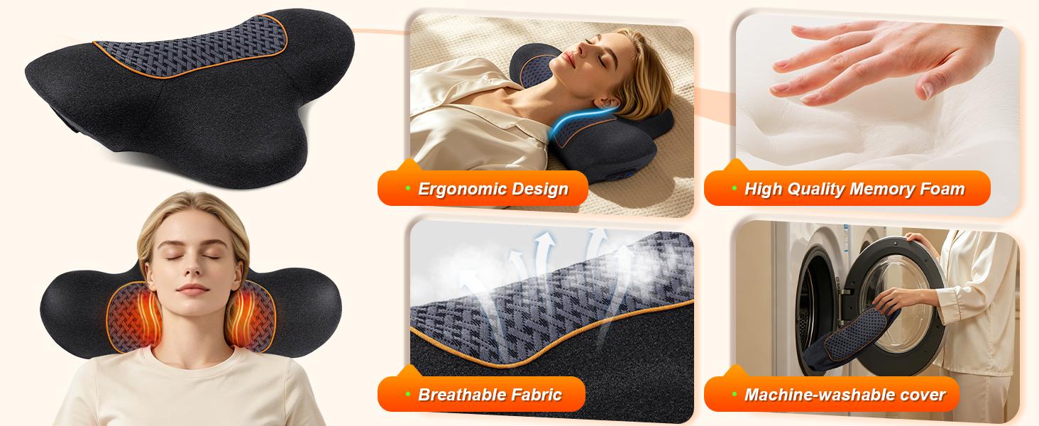 3-in-1 Multi-Function Rechargeable Remote-Controlled Heated Memory Foam Neck Traction Pillow - 2500mAh, Vibration Massage, Airbag Traction for Pain Relief, Travel Comfort, Neck Support (Personal Care Massage Device)