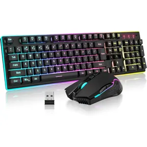 K10  Gaming Keyboard and  Combo, LED Backlit Rechargeable 3800mAh , Mechanical Feel Anti-ghosting Keyboard + 7D 3200DPI Mice for PC Gamer (Black)