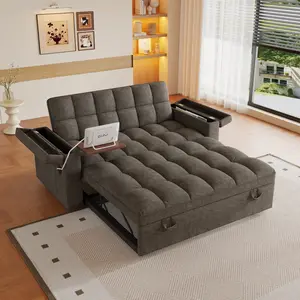 65" Three-in-One Foldable Large-Size Sofa Bed Modern Cashmere Double Sofa with Adjustable Backrest Storage Bag & Pillows for Living Room Bedroom