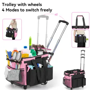 Large Rolling Cleaning Caddy Bag with Detachable Trolley, Cleaning Bag with Detachable Waist Bag, Waterproof Cleaning Caddy on Wheels for Housekeepers, Cleaning Cart Supplies Organizer for Home,Car,Office,Picni, Carry a detachable waist bag, Dust cover