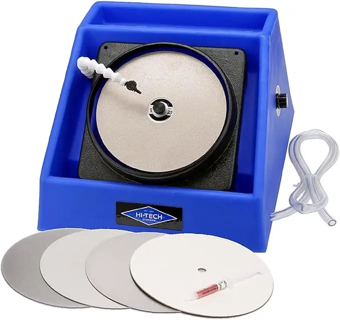 Hi-Tech Diamond Slant Cabber - Lapidary Equipment Glass Crystal Grinding Flat Lap Machine Glass Polisher w/ Variable Speed Motor, Includes Glass Crystal Polishing Accessory Kit