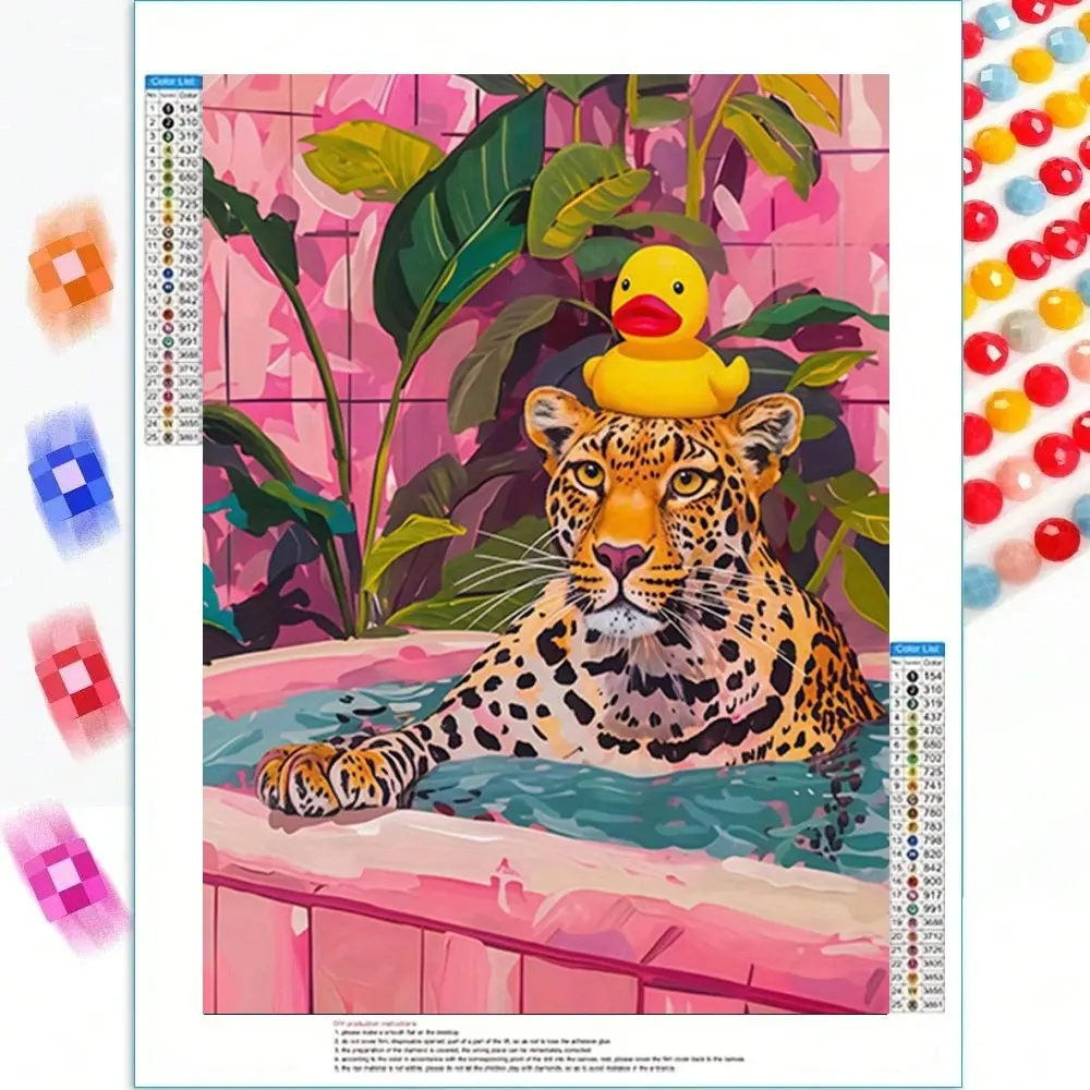A Diamond Painting DIY Kit with Multiple Size Options (30X40 Cm) Leopard in a Bathtub Design, Diamond Pattern Design, Fully Drills Round Mosaic Handmade Art Handicraft, Perfect for Home Decor Gifts, And an Ideal Present for Birthdays,Frameless
