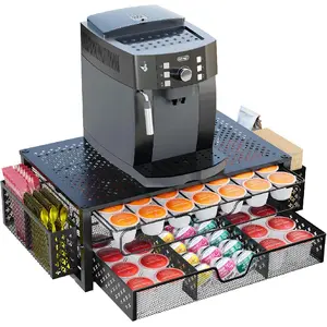 Simple Trending Coffee Pod Holder for K Cups 2 Tier Sliding Storage Drawer 63 Large or 80 Small Capsule Organizer Black Metal Frame 20D x 10W x 5.8H