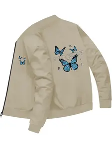 Trendy Fashion Butterfly Printed Bomber Jacket for Daily Casual Outings and Stylish Wear