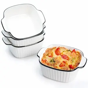 Set of Four 15Oz Square Ceramic Baking Dishes with Handles, Suitable for Use in The Oven, Microwave, And Dishwasher