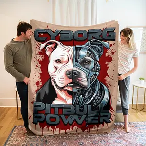 Halloween Horror Dog Print Flannel Blanket, Soft Polyester Fiber Throw for Bed Sofa Outdoor Travel Gift, Modern Style Long Rectangle